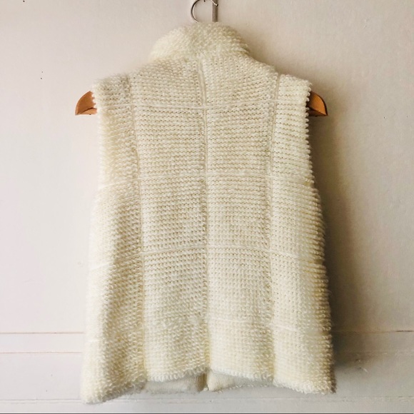 Vtg Cream Knit Quilted Puffer Vest Looped Curly Yarn - Picture 3 of 14